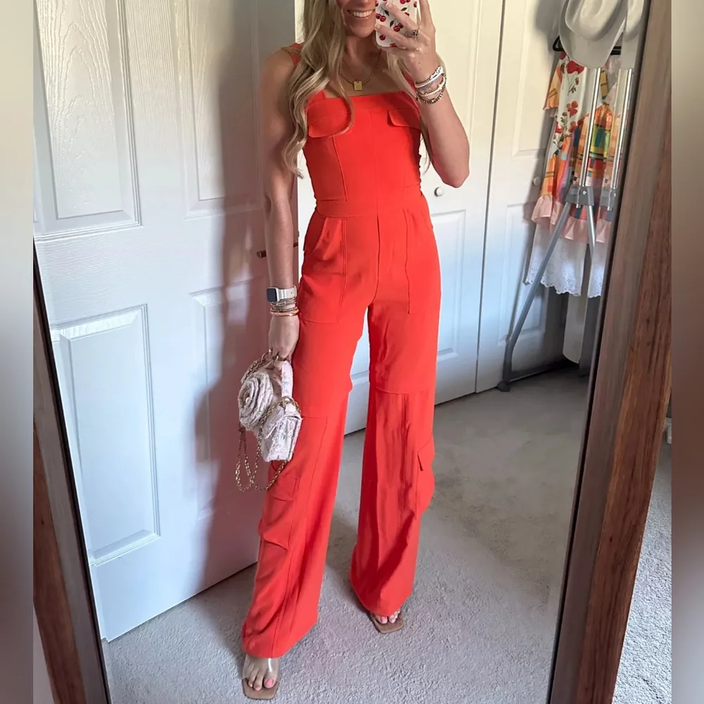 NEW Amanda Uprichard x REVOLVE Frida Sleeveless Jumpsuit in Mandarin Size Small - Picture 7 of 8